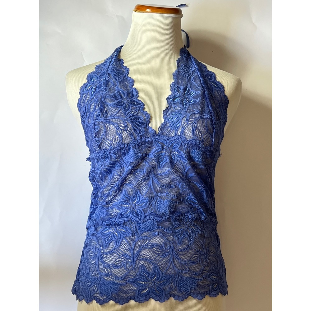 Fredericks‎ of Hollywood Y2K Royal Blue Lace Halter Gothic Fairy Sheer Large